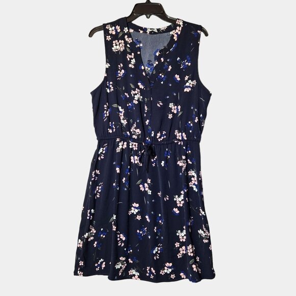 41 Hawthorn Floral Sleeveless Tie Waist Button Front Dress Claira Navy Pink NWT - Picture 3 of 8